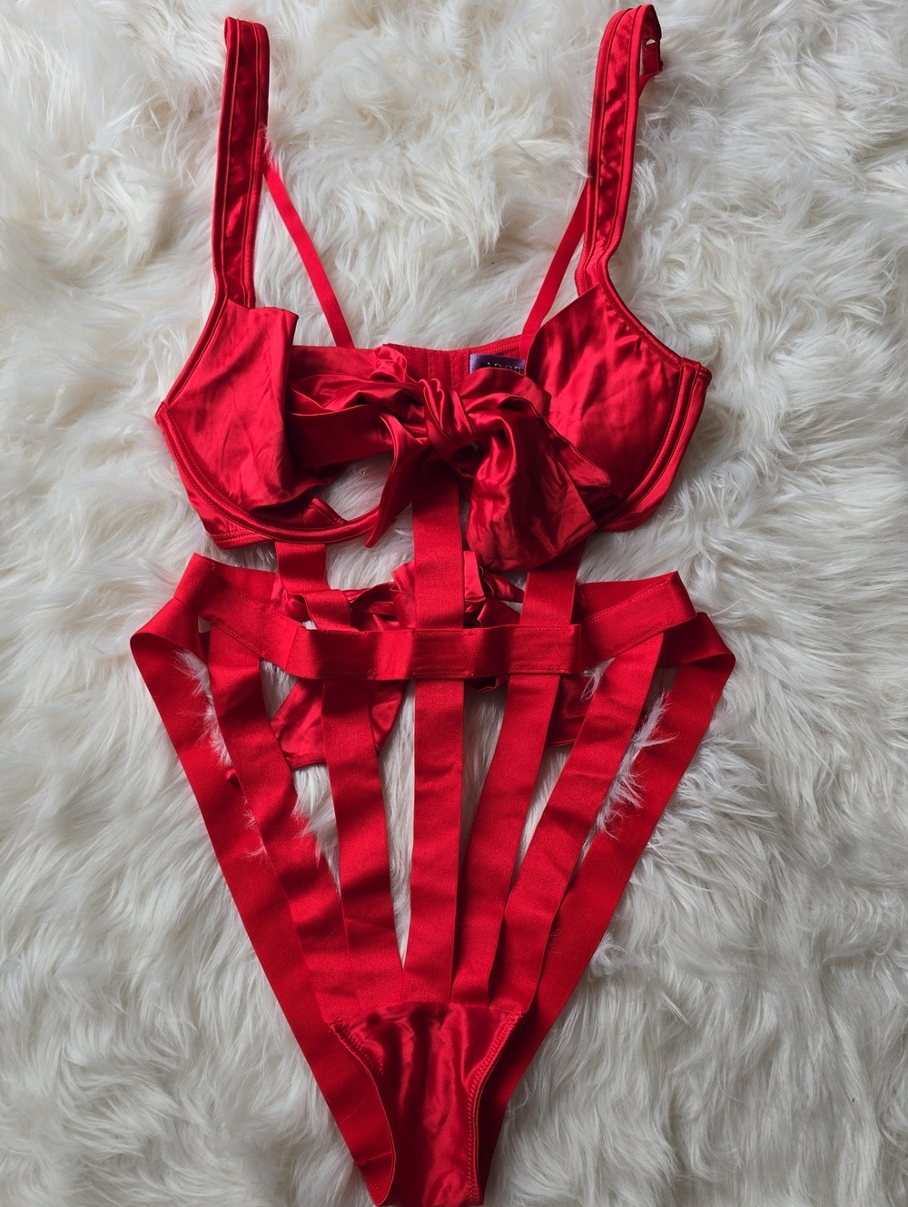 Adore Me Ivana Red Satin Strappy Teddy Bodysuit Size M